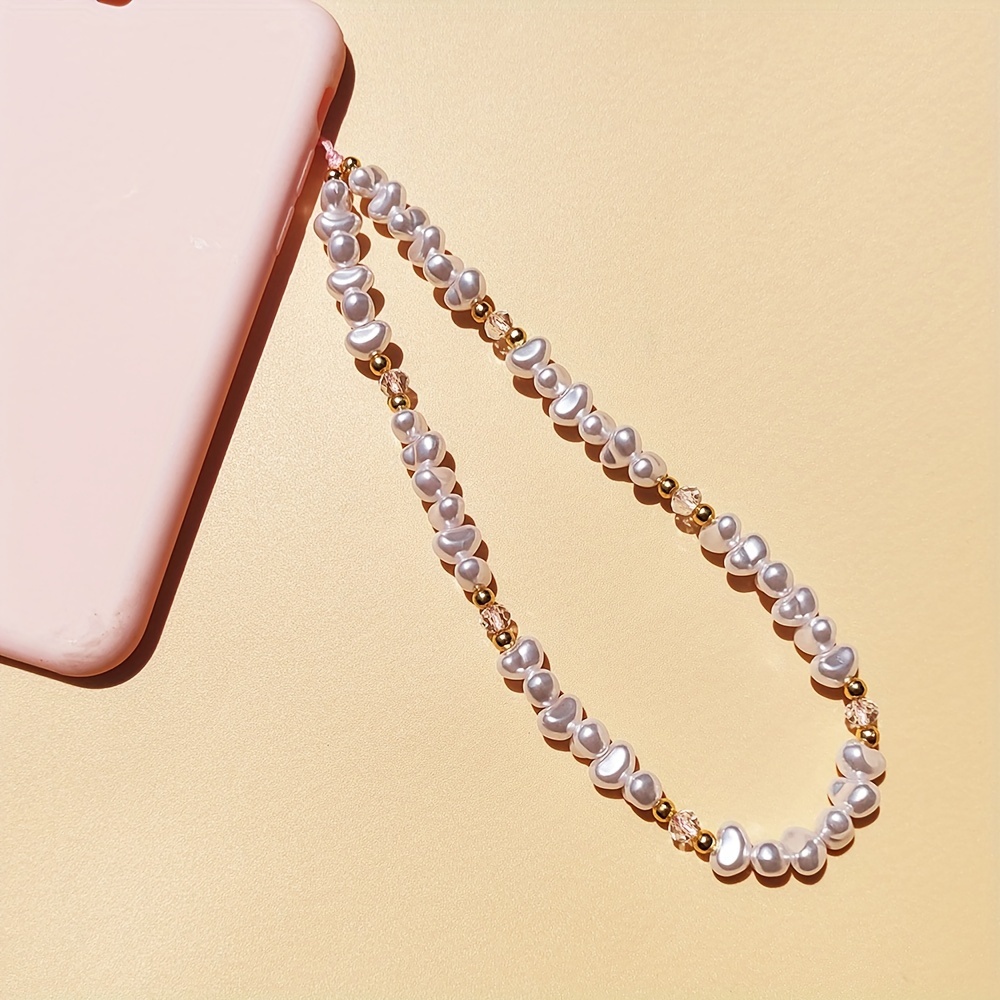 

Fashion Alien Ingot Imitation Pearl Mobile Phone Chain Handmade Crystal Beads Phone Strap For Women