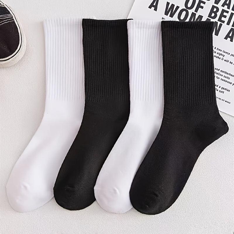 TEMU Couple Black White Solid High Socks Casual Versatile Time Comfortable