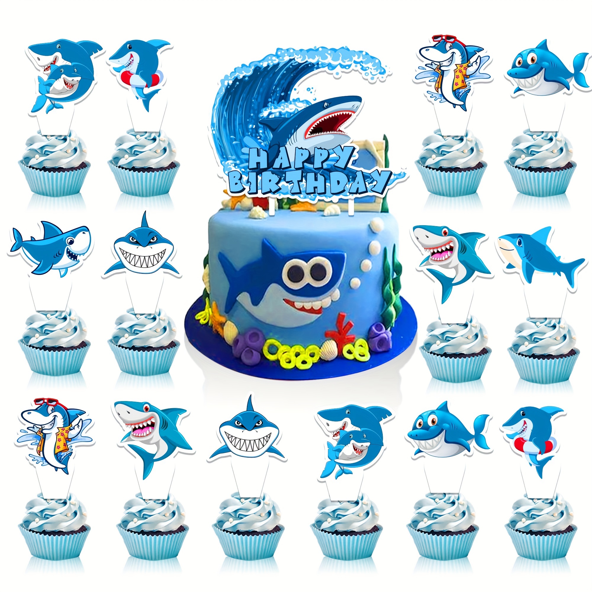 Set, Shark Theme Cake Topper, Different Sizes, Birthday Party Decor,  Cupcake Topper, DIY Cake Decoration, Baking Decor Supplies, Dessert Table  Decorat