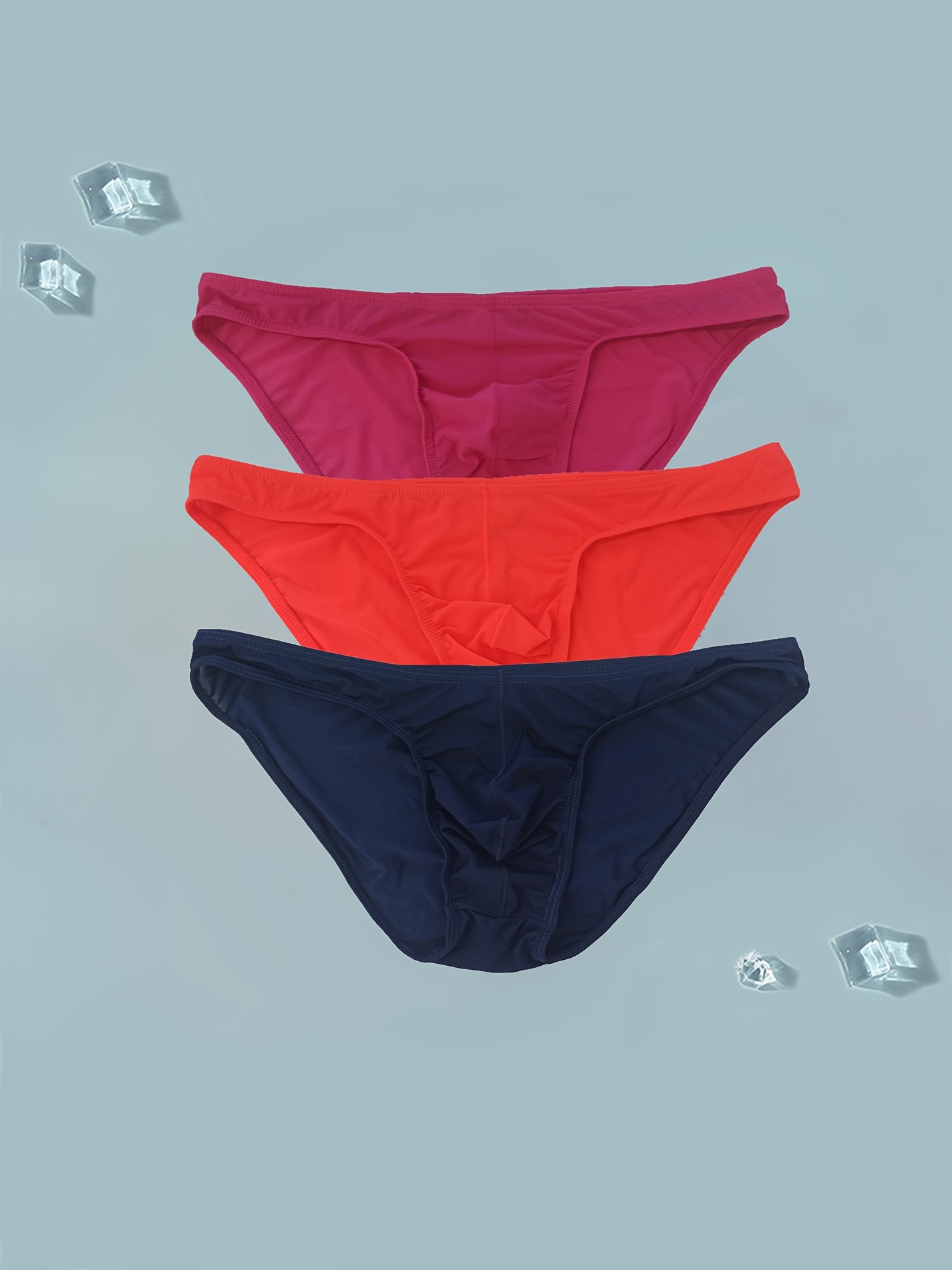 3pcs Men's Sexy Ice Silk Transparent Solid Color Cool Silky High Stretch  Briefs Underwear