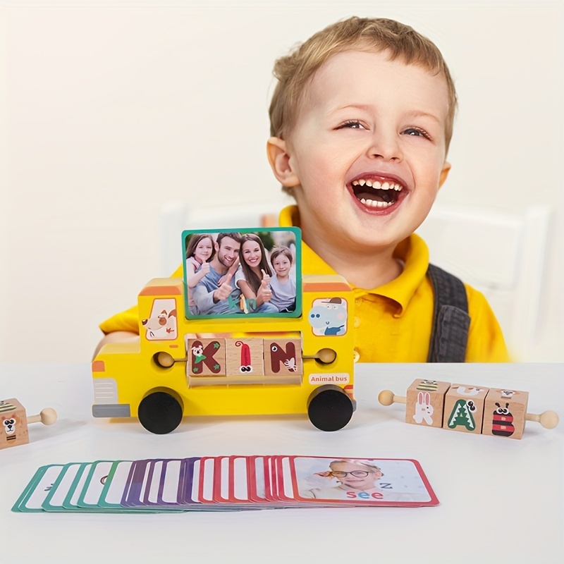 Wooden Reading Blocks Car Game with 28pcs Cards