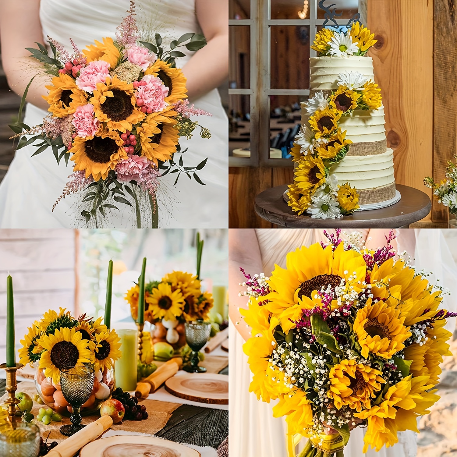 4pcs Yellow Artificial Sunflower Premium Artificial Flowers Wedding