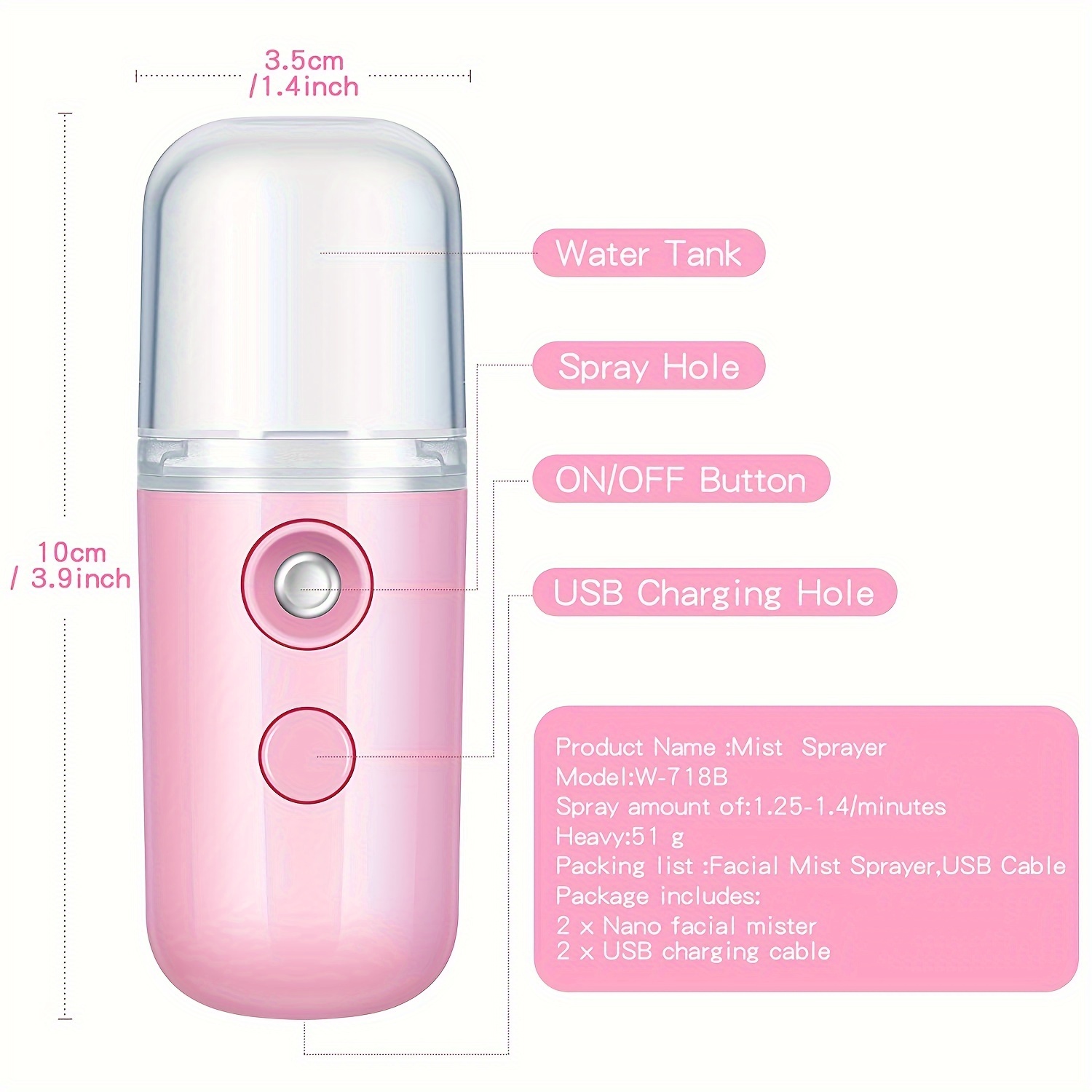 Nano Facial Mist Sprayer, 30ml Handy Atomization Machine Face Moisturizing  Hydration Refreshing Face Care Portable Travel Home Use USB Charging