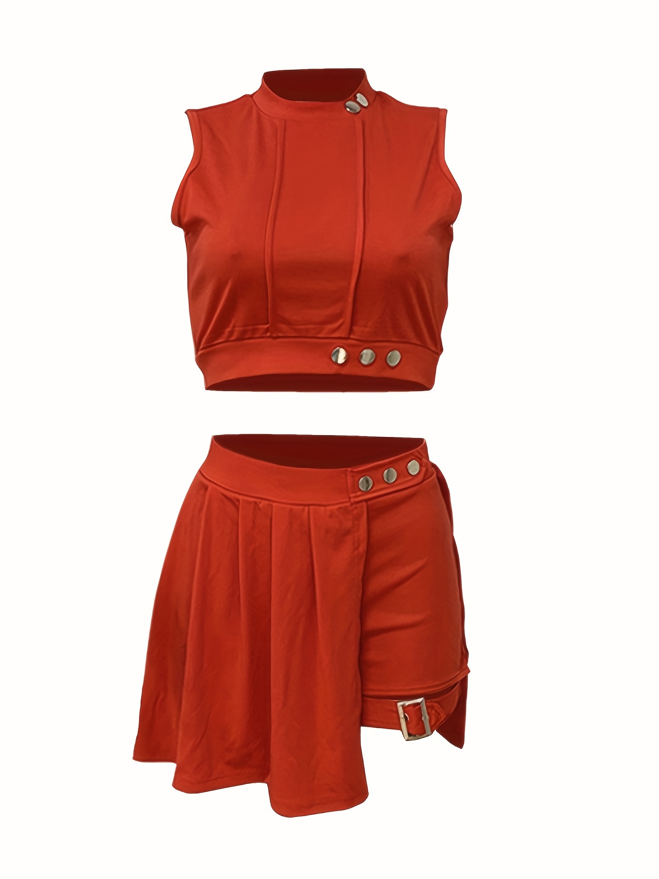 Mock Neck Crop Tank Top & High Waist Skirt Set