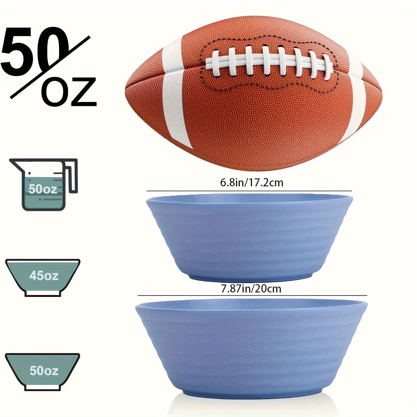 Plastic Bowls Set Of 5 Unbreakable Pasta Bowls Reusable Cereal Bowls 18 Oz  Large Bowl For Salad, Pasta, Rice, Noodles, Soup Bowls (blue)