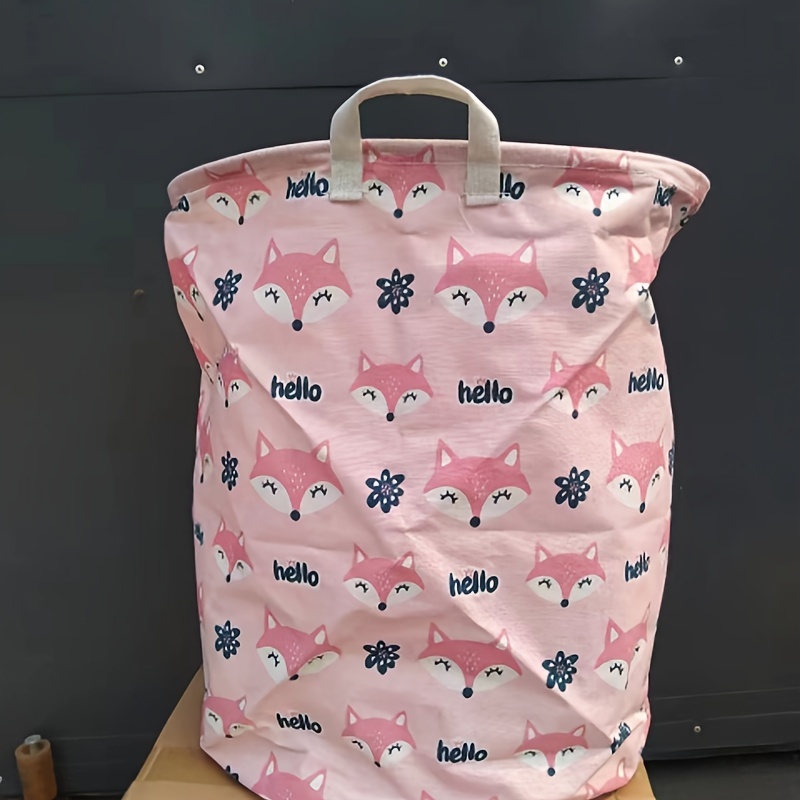 1pc Cartoon Fox Pattern Laundry Hamper, Cute Cloth Laundry Bucket