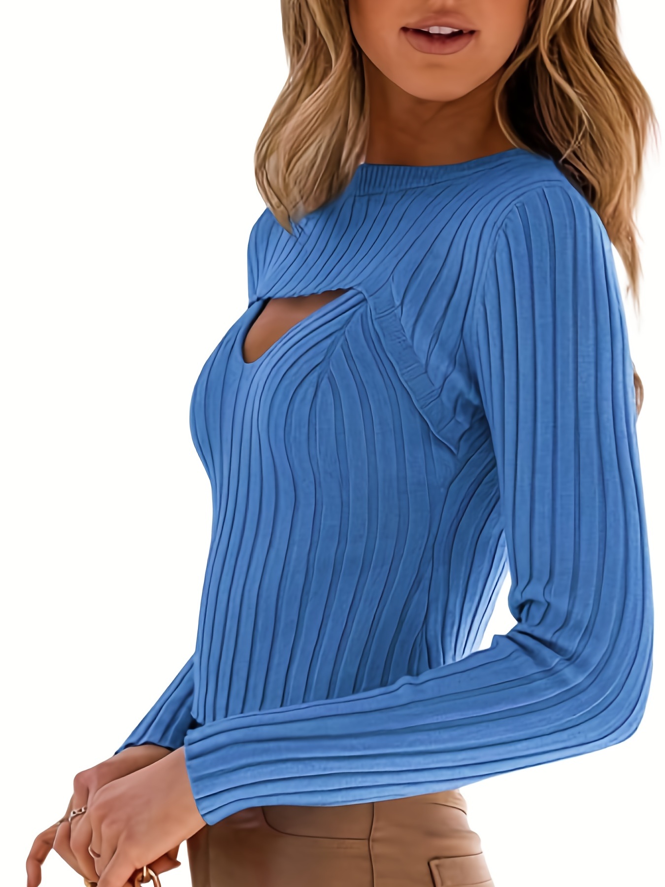 SUNSIOM Womens Cut Out Swater Cutout Long Sleeve Knitted Ribbed