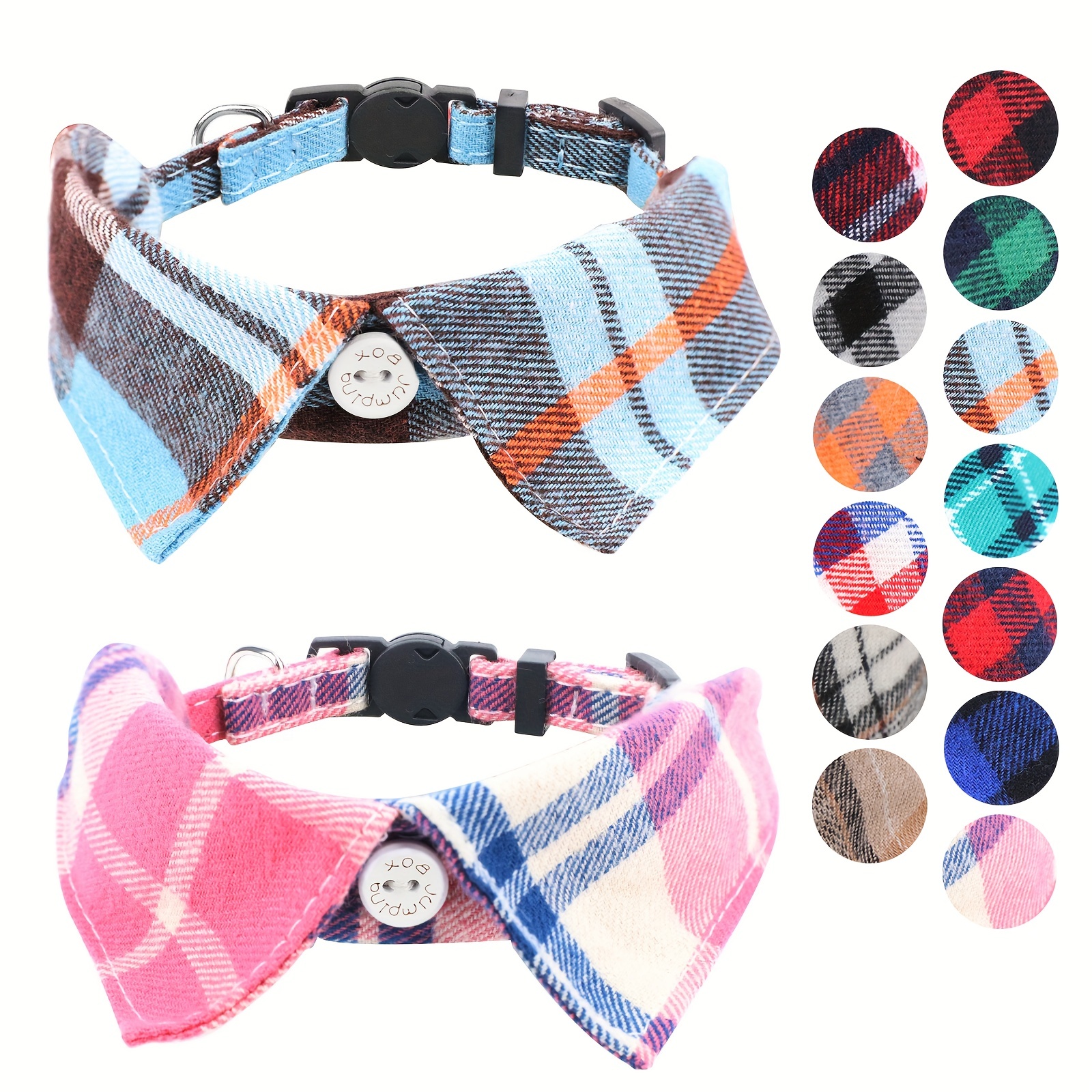 Bow Tie Dog Collar with Bell - Classic Plaid Bandana, Triangle Bibs Scarf Accessories, 2 Pack Pet Hair Bows, for Puppy Cats