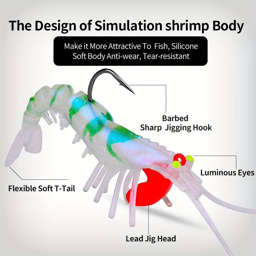 Luminous Shrimp Lures 5 section Baits Lead Jig Head Barbed - Temu New  Zealand