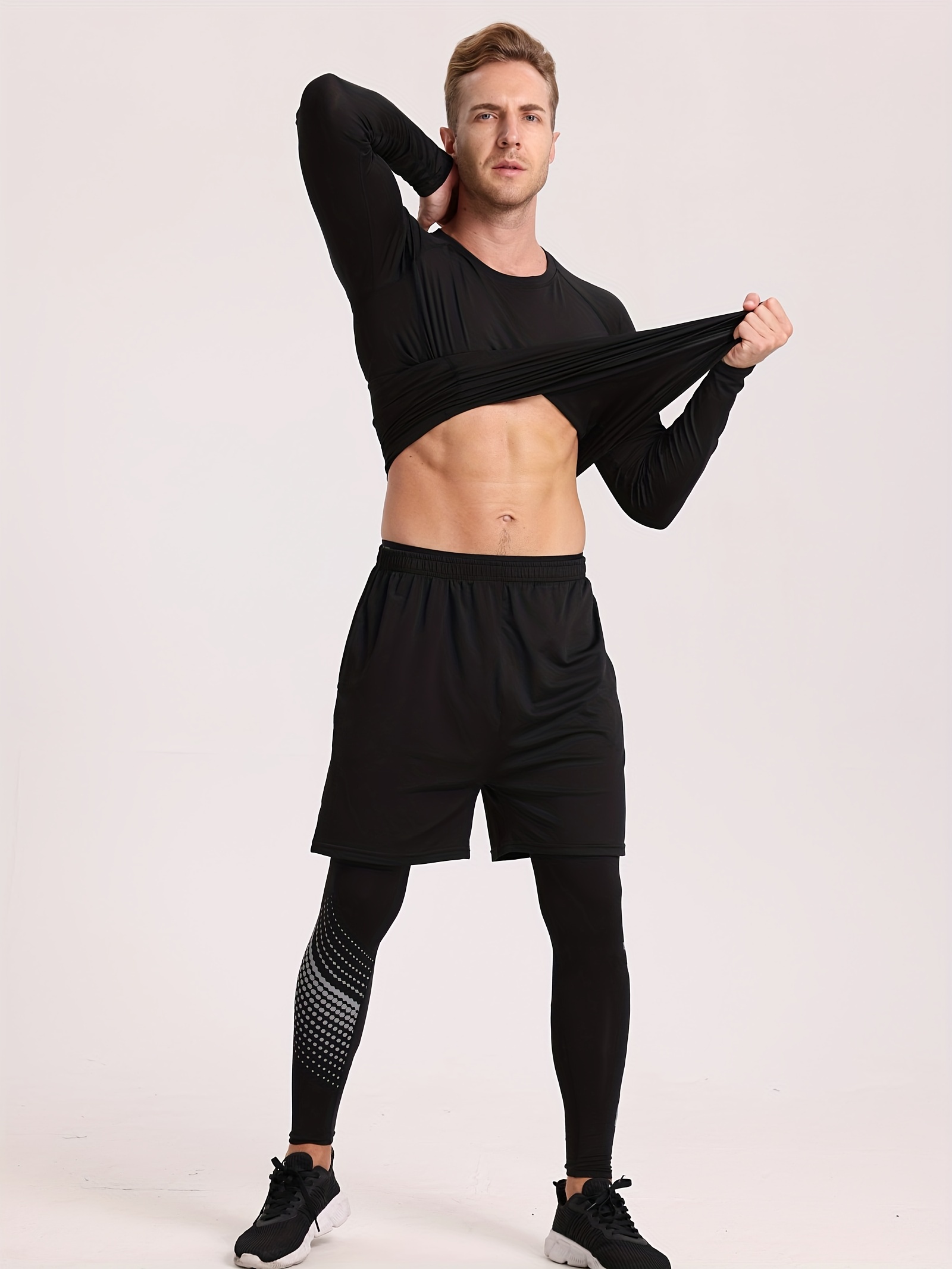men's long sleeve round neck shirts shorts leggings - Temu