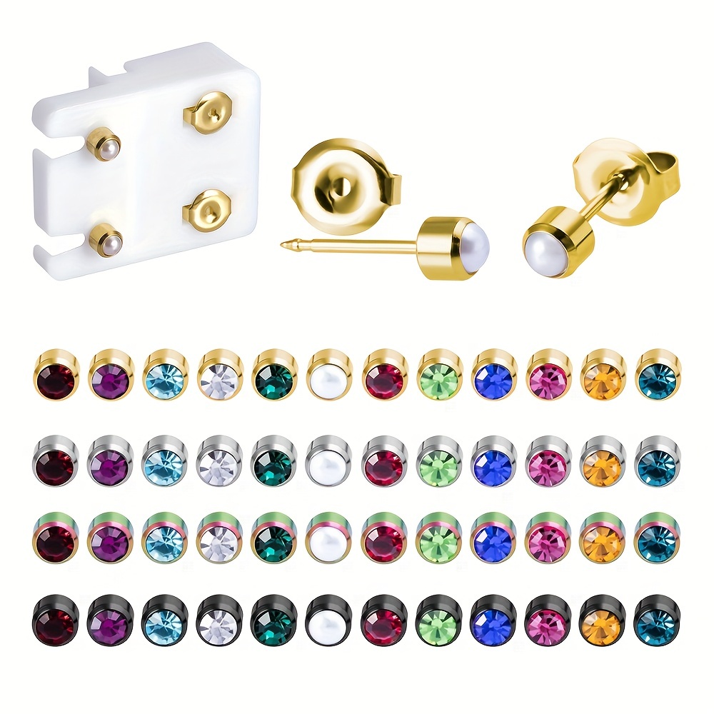 2pcs Gold Plated Steel Earring Studs for Ear Piercing Gun Birthstone CZ Ear  Stud Earrings Studs Tragus Cartilage Body Jewelry