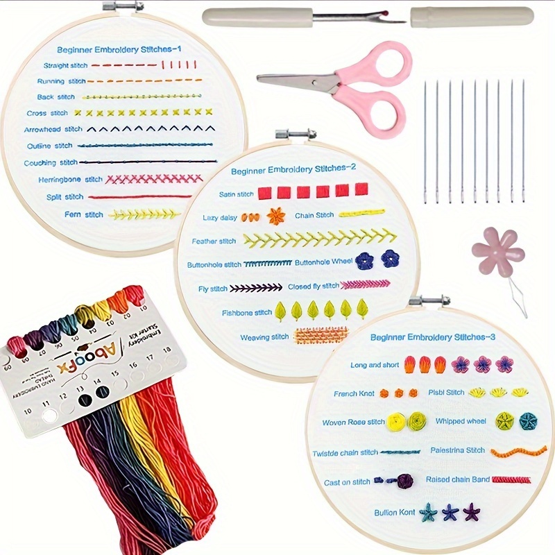3 Pack Animal Flower Embroidery Kit with Hoop & Instruction