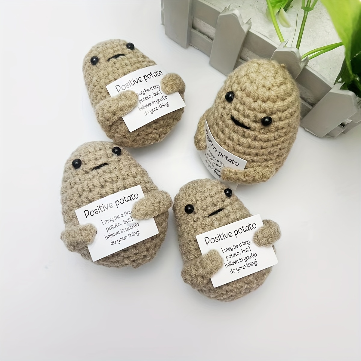 LIPS Ornaments Funny Positive Potato with Positive Affirmation Card Office  Decor Knitted Potato Doll Gift Handmade Plush Doll Toy