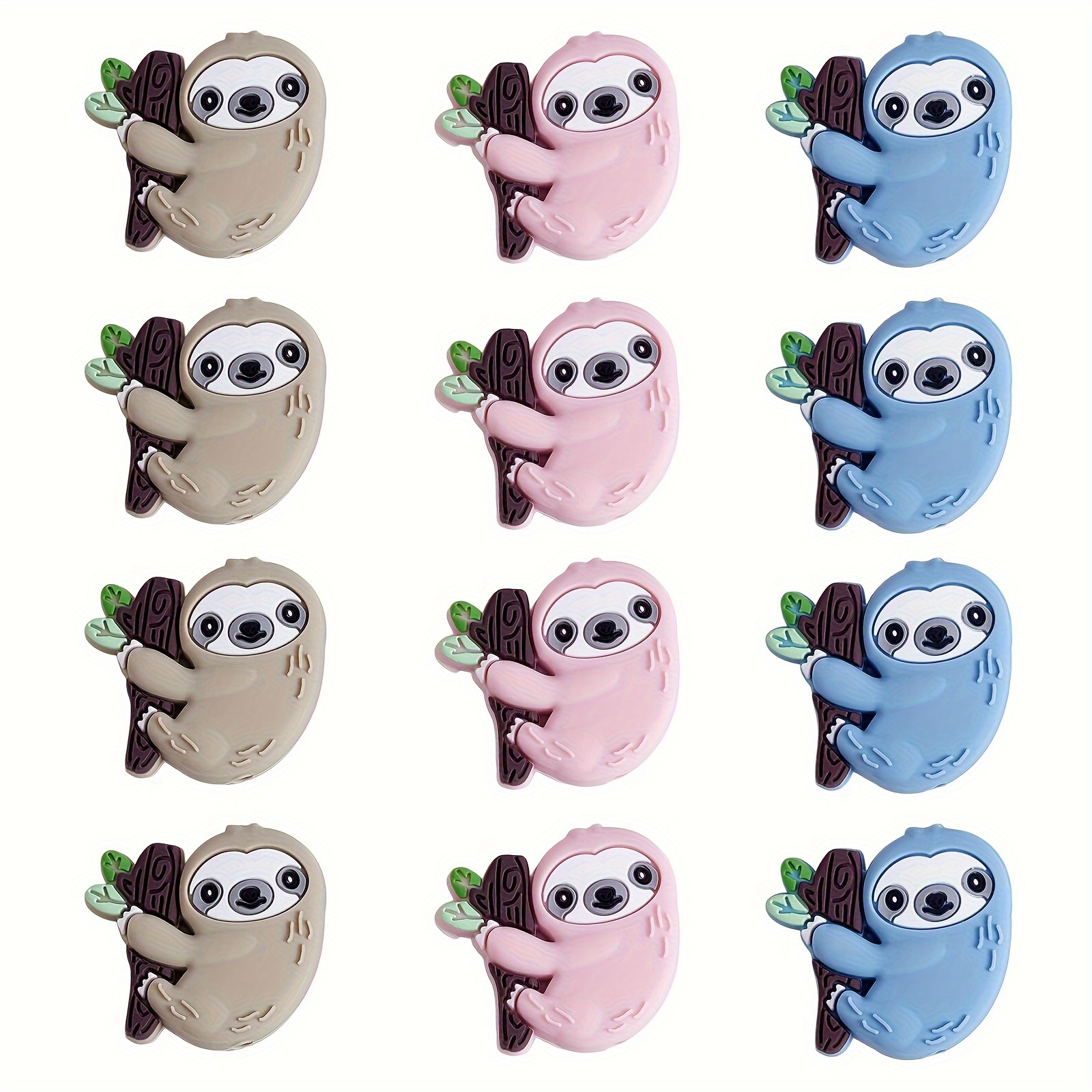 

12pcs Cute Sloth Silicone Bulk Beads For Jewelry Making Diy Creative Special Various Handicrafts, Beaded Pen, Phone Straps, Bag Pendants Accessories