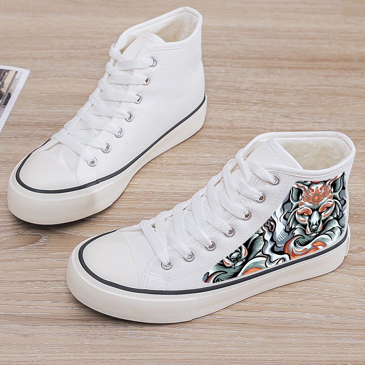 Animal Print Plush Lined Thermal Chunky Canvas Sneakers