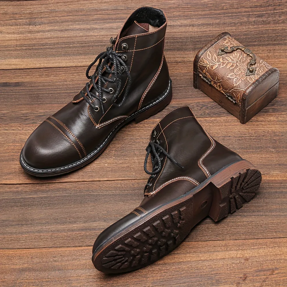 Men's Capt Toe Dress Boots, Vintage Boots, Casual Lace-up Walking Shoes -  Temu