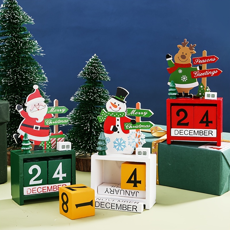 Calendrier de l'Avent de Noël en bois Bonhomme de neige Lumineux Compte à  rebours perpétuel Calendrier Bloc Calendrier de bureau