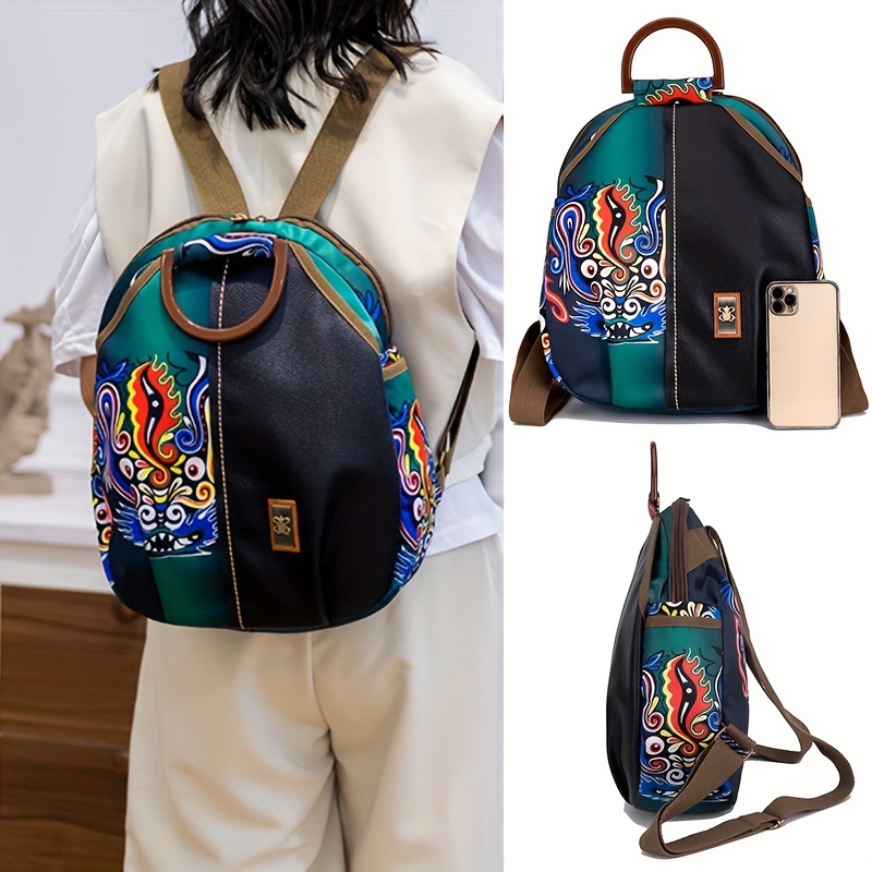 Vintage Geometric Convertible Backpack, Anti-theft Preppy School Bag,  Women's Casual Daypack & Purse - Temu