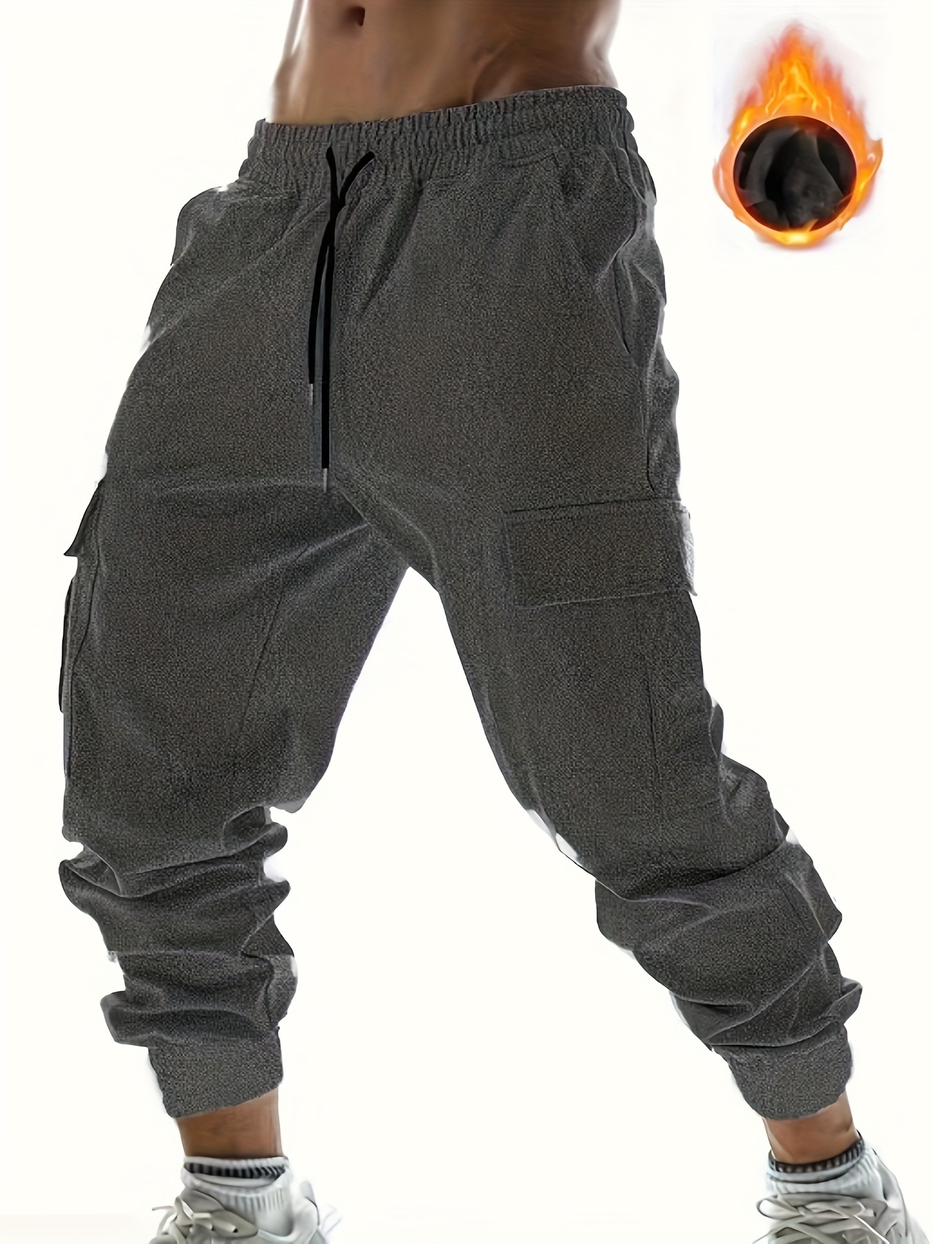 Pantalones Jogger Casuales para Hombre con Forro Polar Color Cintura  con Cordón y Bolsillos para Otoño/Invierno