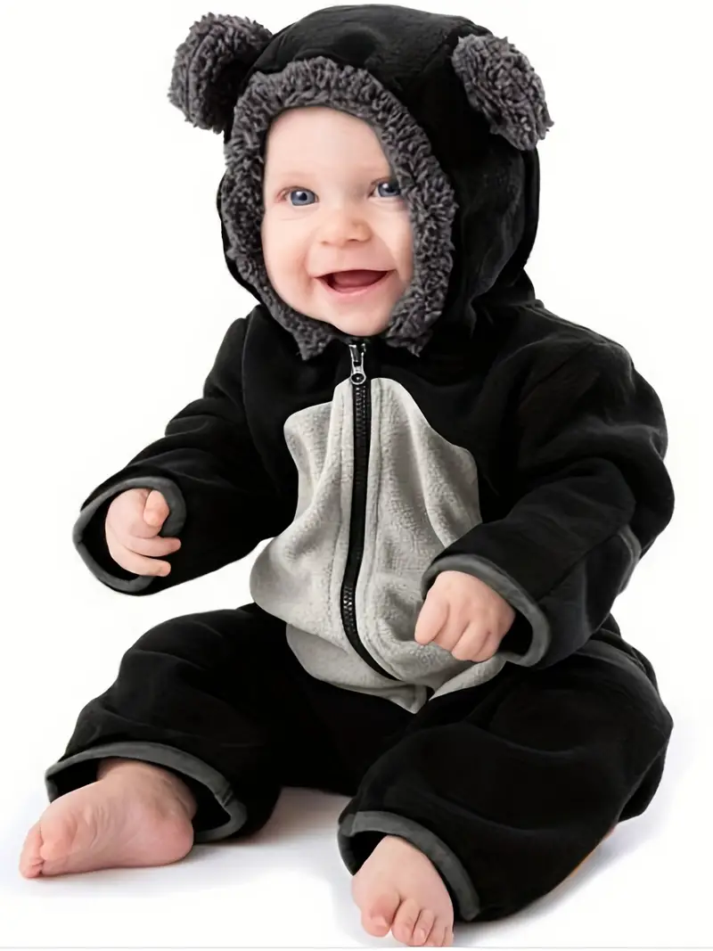 baby boys long sleeve cute bear shape zipper hooded jumpsuit kids winter fall warm outwear pj clothes details 2