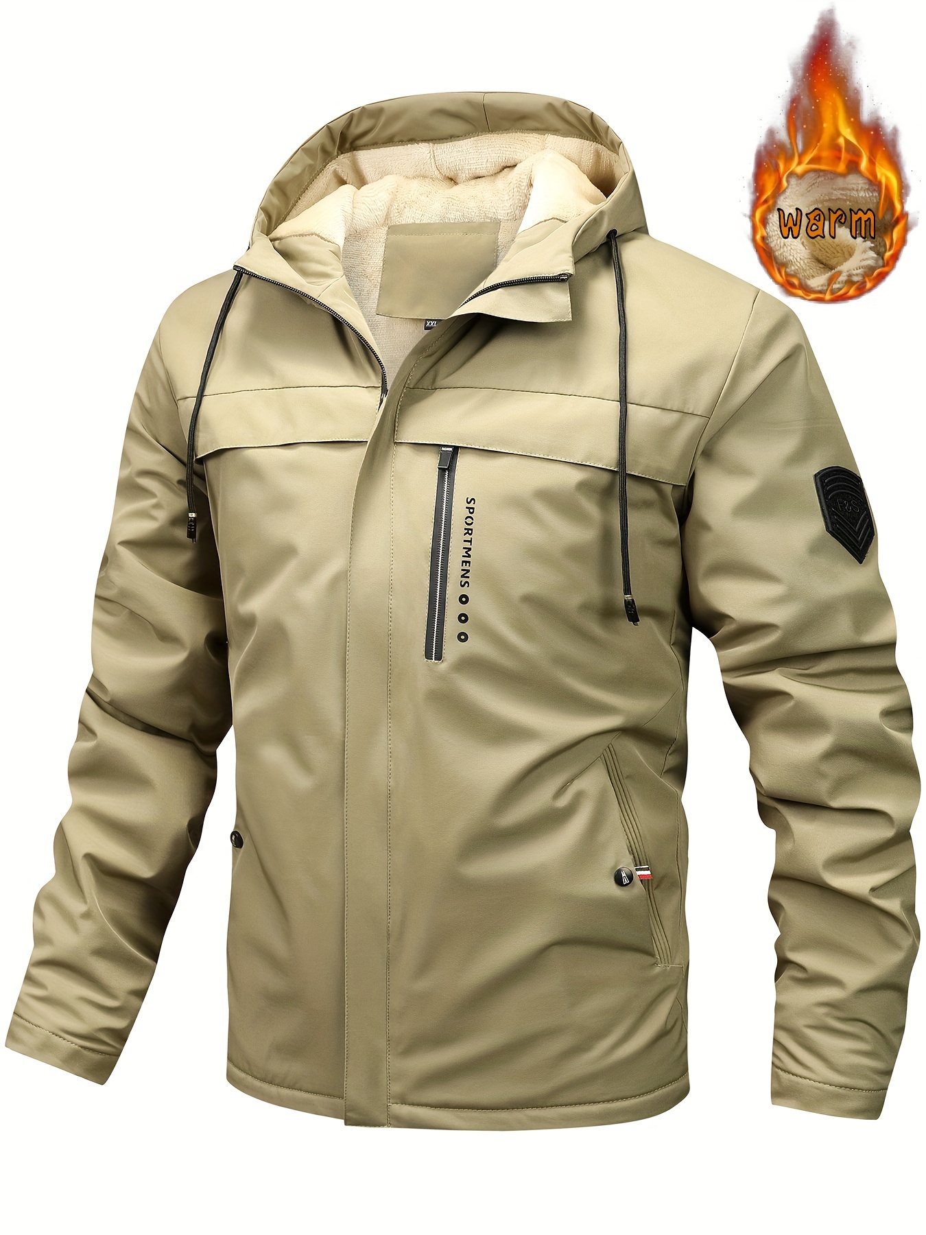 Warm Fleece Hooded Jacket Men's Casual Winter Jacket Coat - Temu Canada