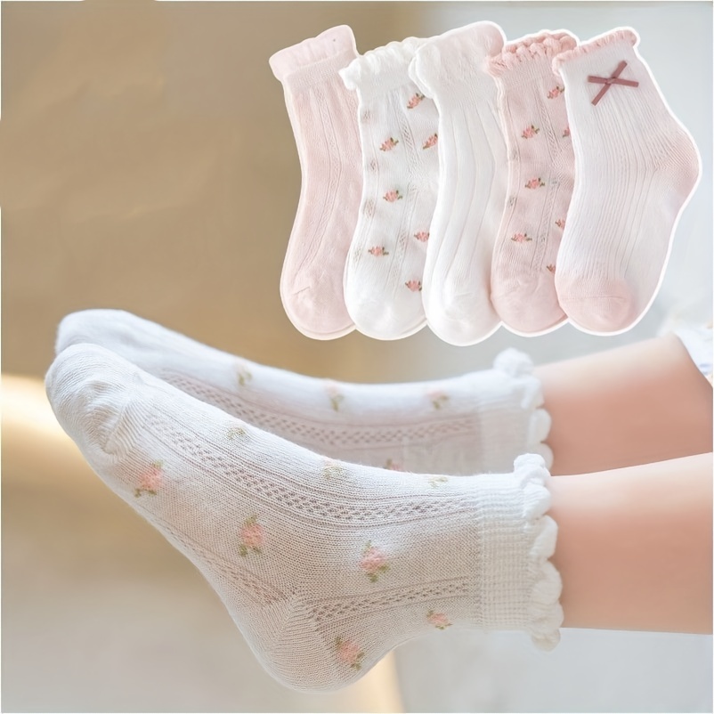 5 Pairs Baby Girls Lace Ruffle Princess Ankle Socks White School Dance Socks  Set