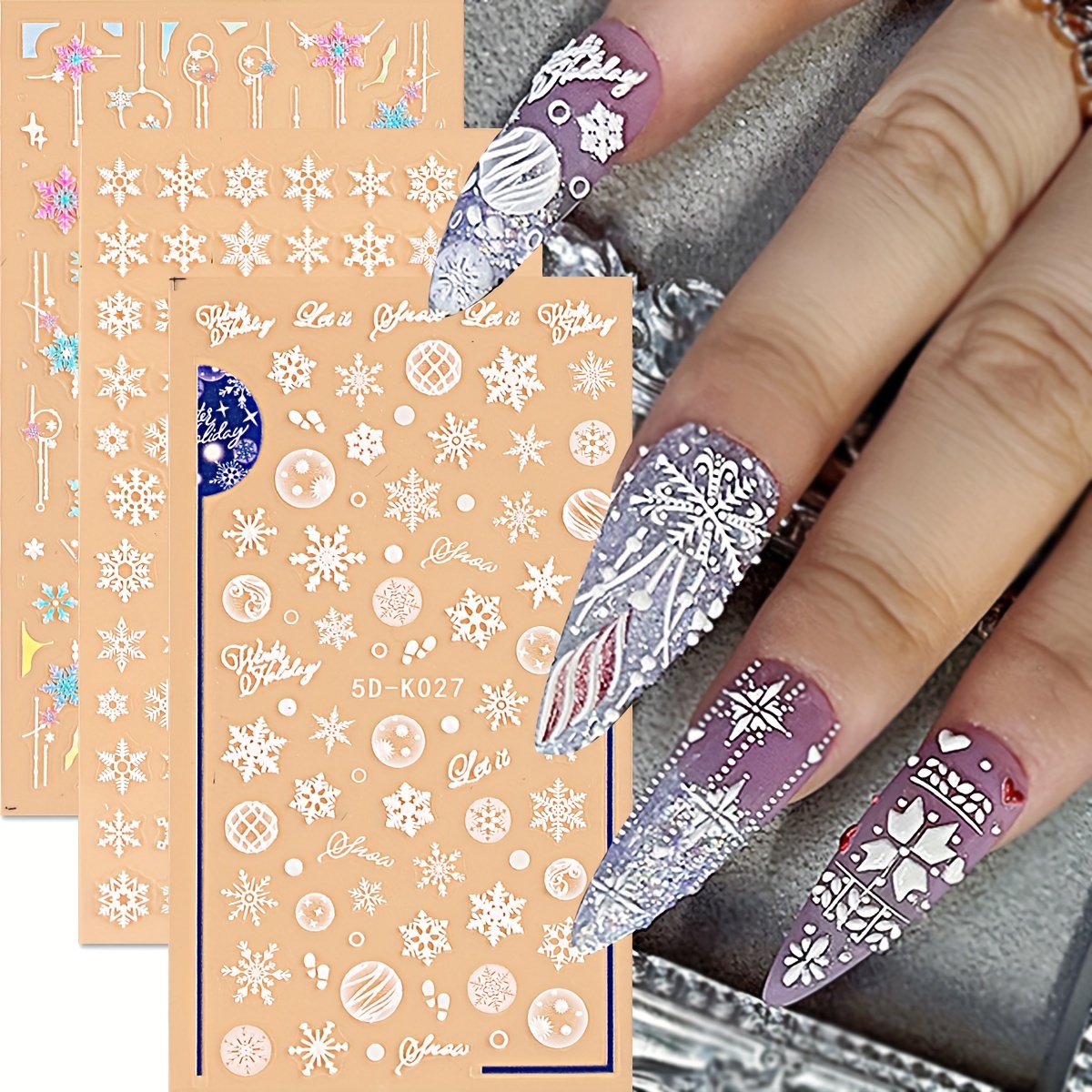 5d Embossed Christmas Nail Art Stickers elk Snowflake - Temu United Arab  Emirates