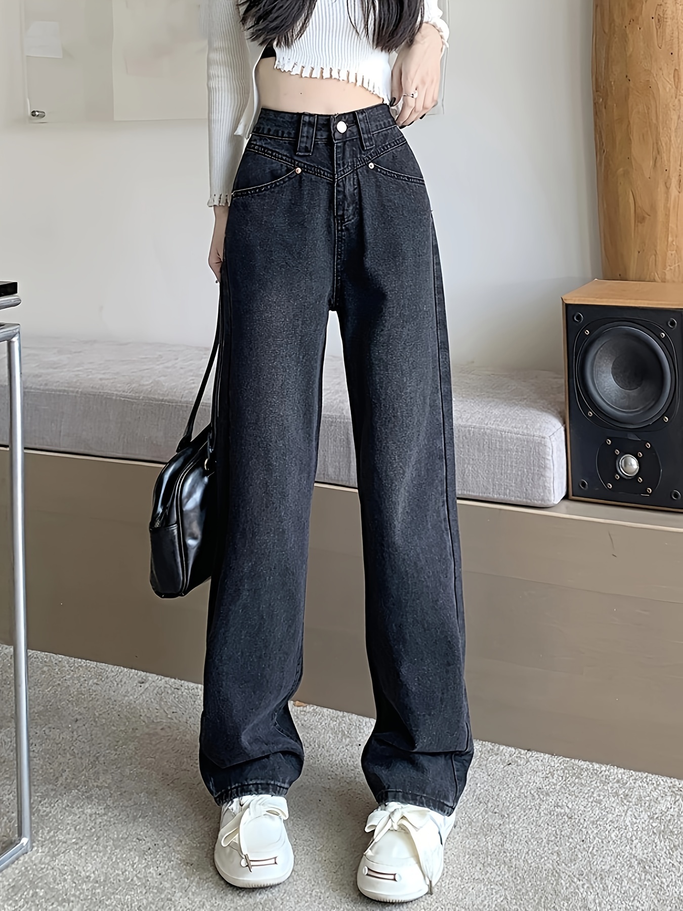 Single breasted Straight Legs Loose Fit Jeans Button Fly - Temu Australia