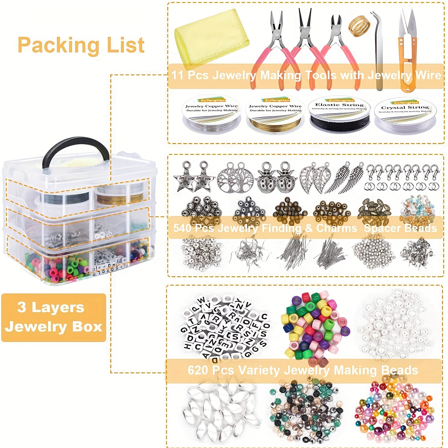 Jewellery Making Supplies Kit with Assorted Beads