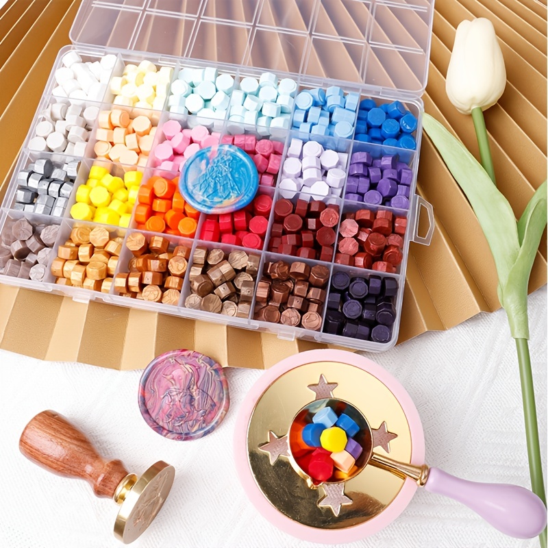 Wax Seal Beads Packed In Plastic Box Colors Octagon Sealing - Temu