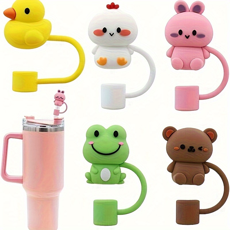 8pcs/set Plastic Bear Shaped Cups With Straw, Suitable For Home
