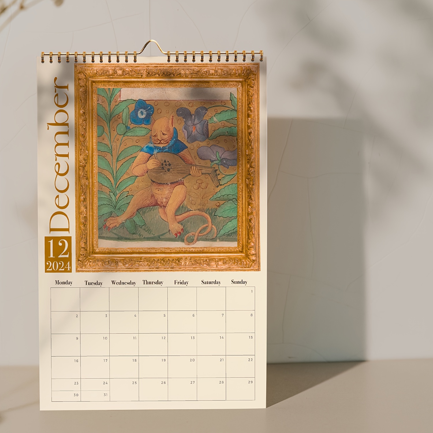 Ugly Medieval Cat Calendar 2024, Funny medieval cat paintings wall
