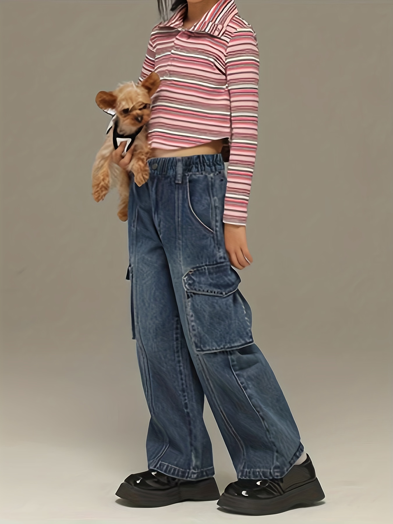 Stylish 6 Pocket Denim Cargo Jeans For Women & Girls