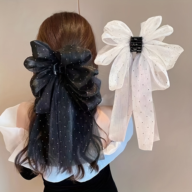1PC Satin Hair Bows for Women Large Hair Barrettes Ribbon for Girls Giant  Long Bow Hair Clips Ponytail Holder Silk Big Hair Clips Accessories for  Women(White) 1pc-White