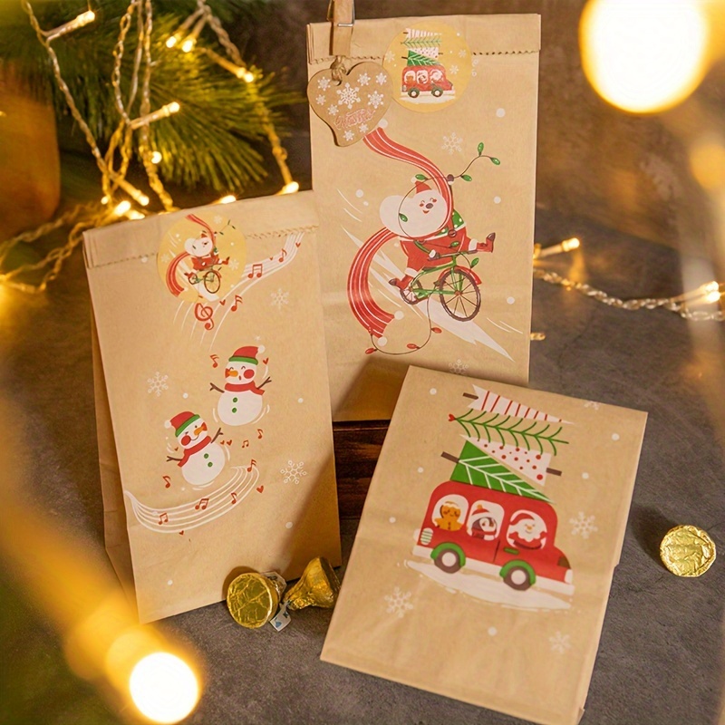 Vintage Christmas Kraft Paper Bag Stickers Santa Claus Temu