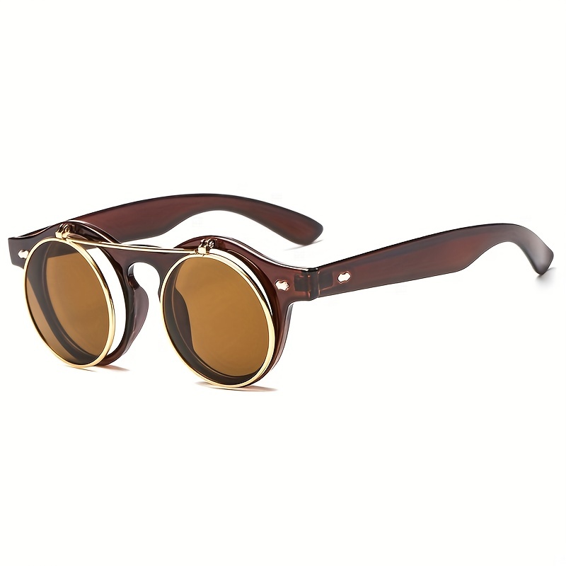 Flip Up Sunglasses Men Women Polarized Steampunk Flip Sunglasses With Double  Lenses