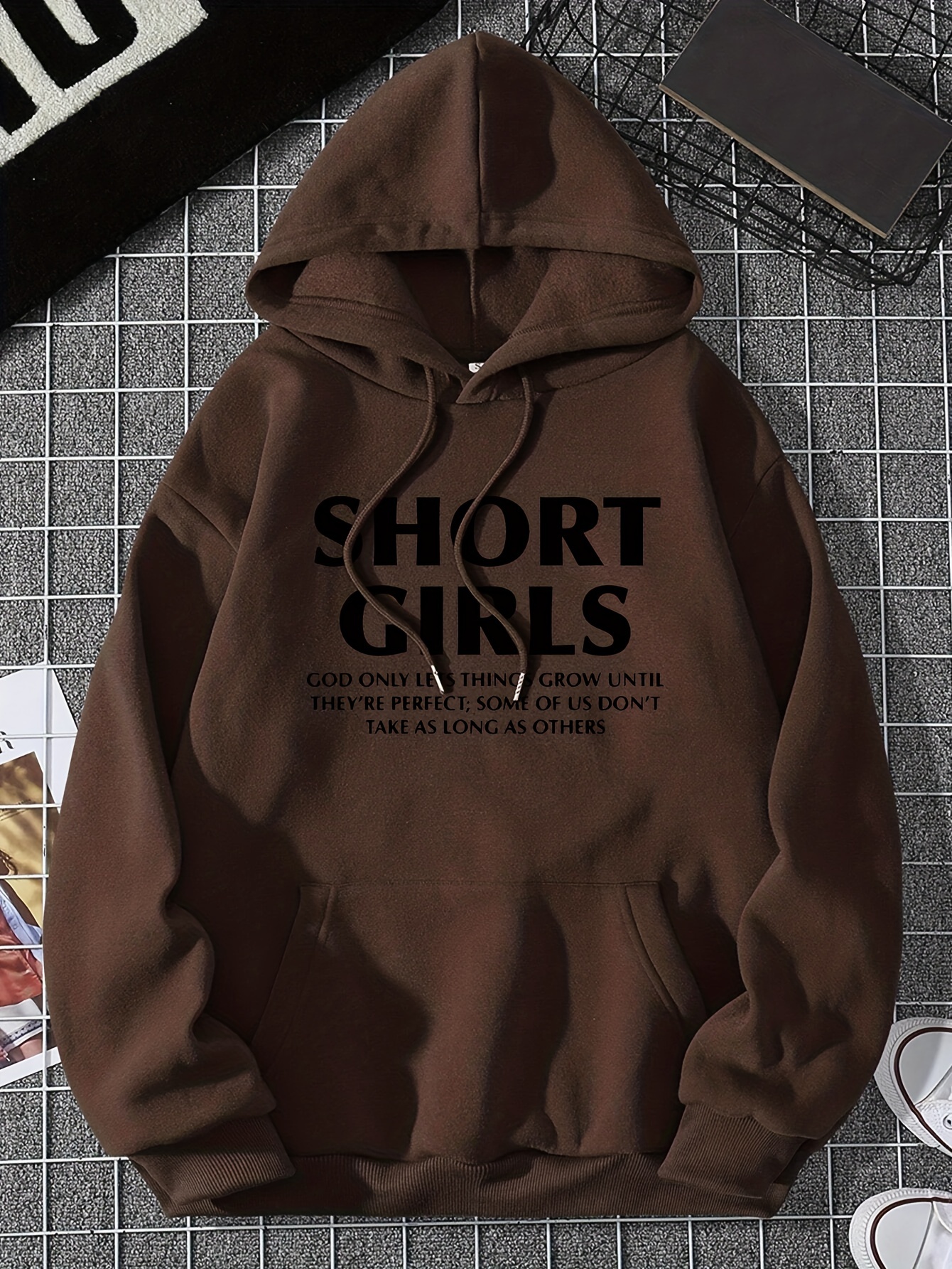 Short Girls Letter Print Hoodie Casual Pocket Long Sleeve Temu