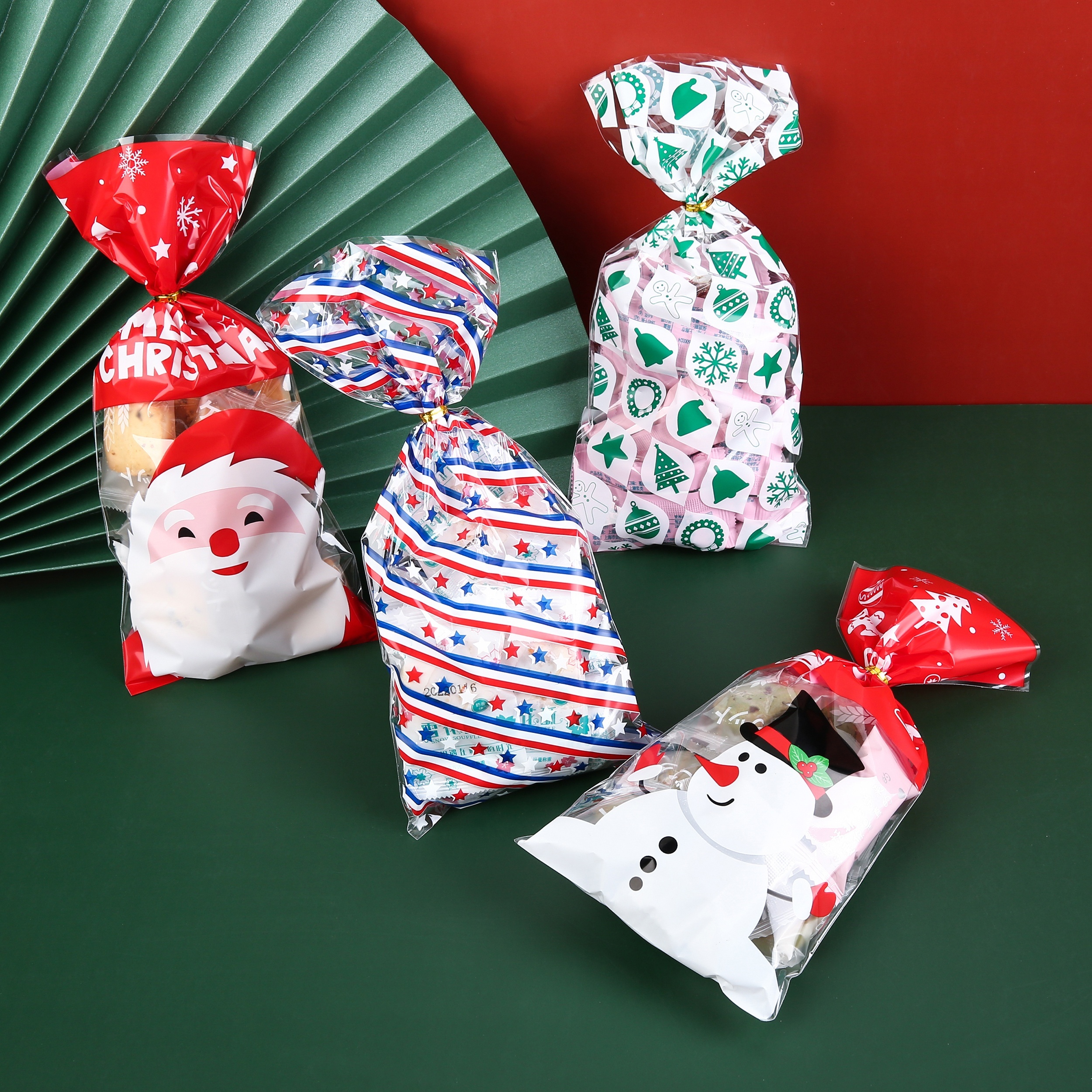 50pcs Christmas Candy Bag Santa Gift Packaging Bag Christmas Decoration
