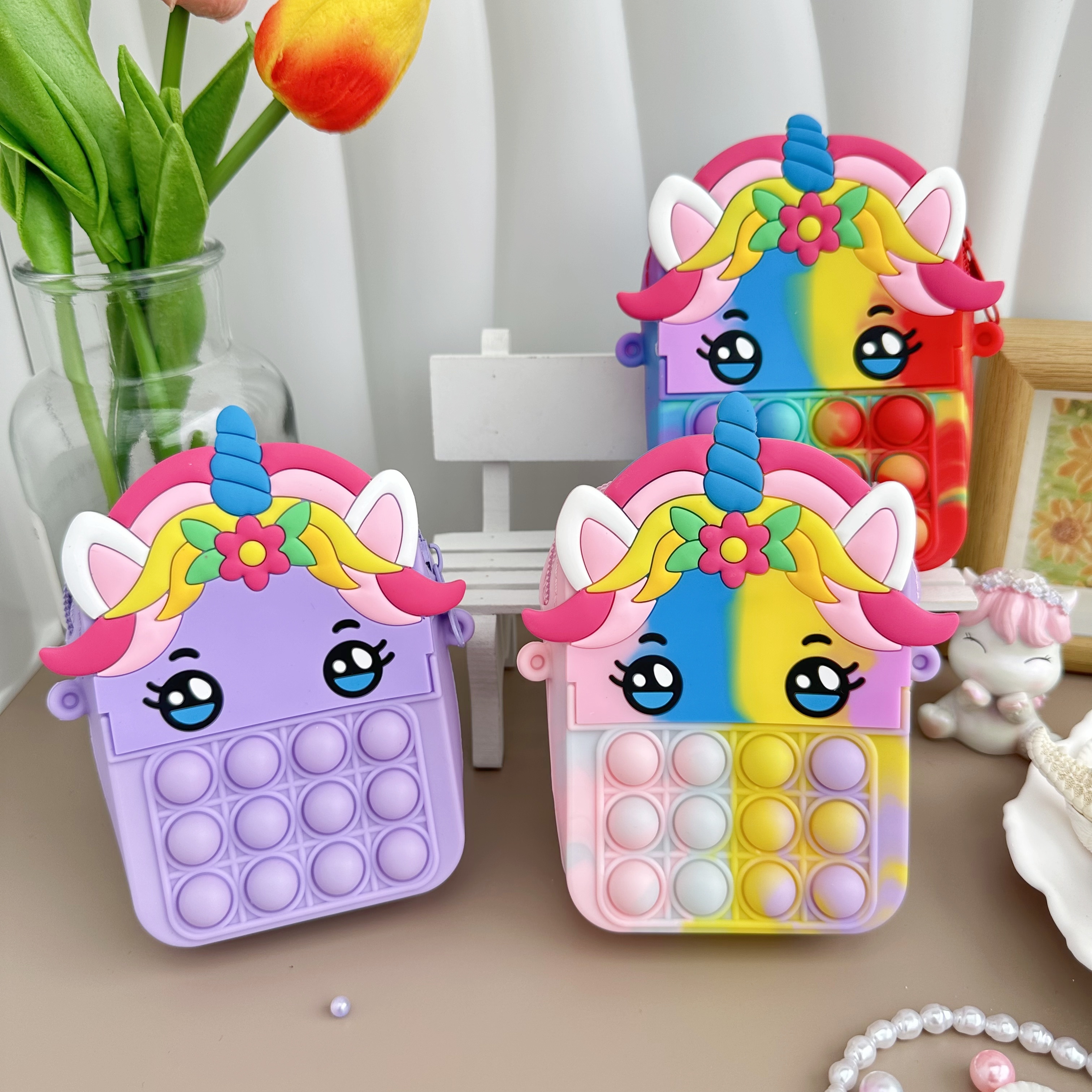 FANSEZQ Bolsa de mensajero para niñas, bolso pequeño de unicornio, monedero  para niños, bolso de mensajero de silicona, adecuado para niñas pequeñas