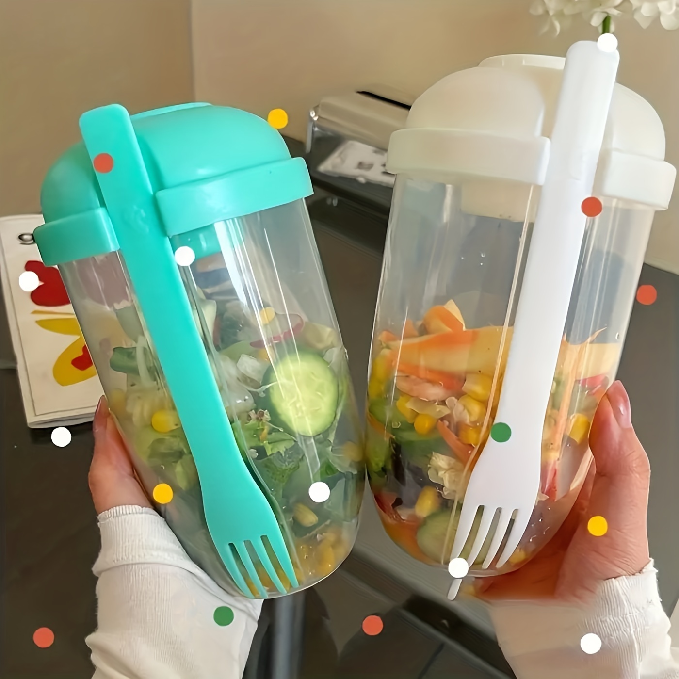 Salad Meal Shaker Cup With Fork And Dressing Holder - Brilliant