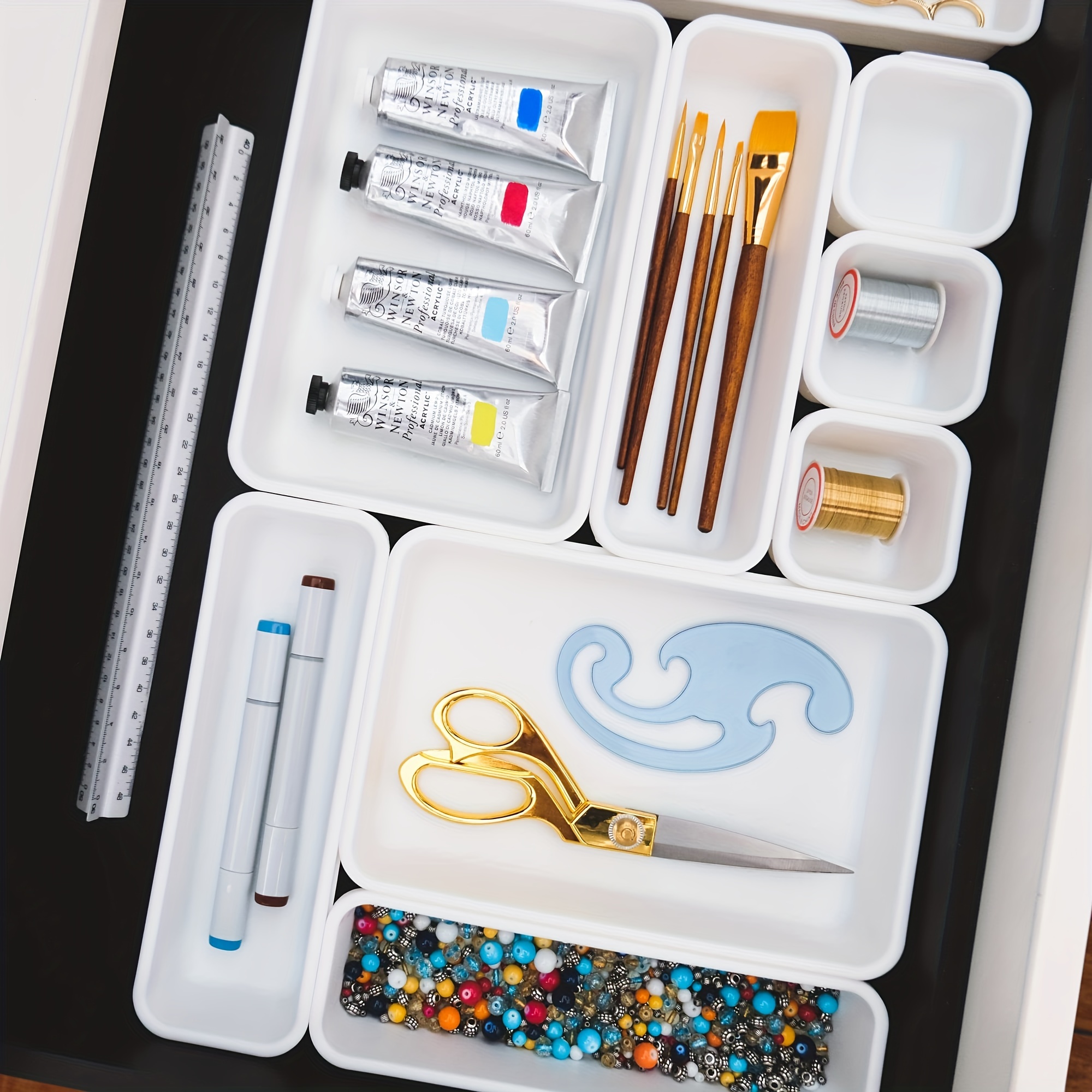 22-Piece Interlocking Drawer Organizer Tray Set | Plastic Shallow Narrow  Dividers for Makeup, Kitchen, Office