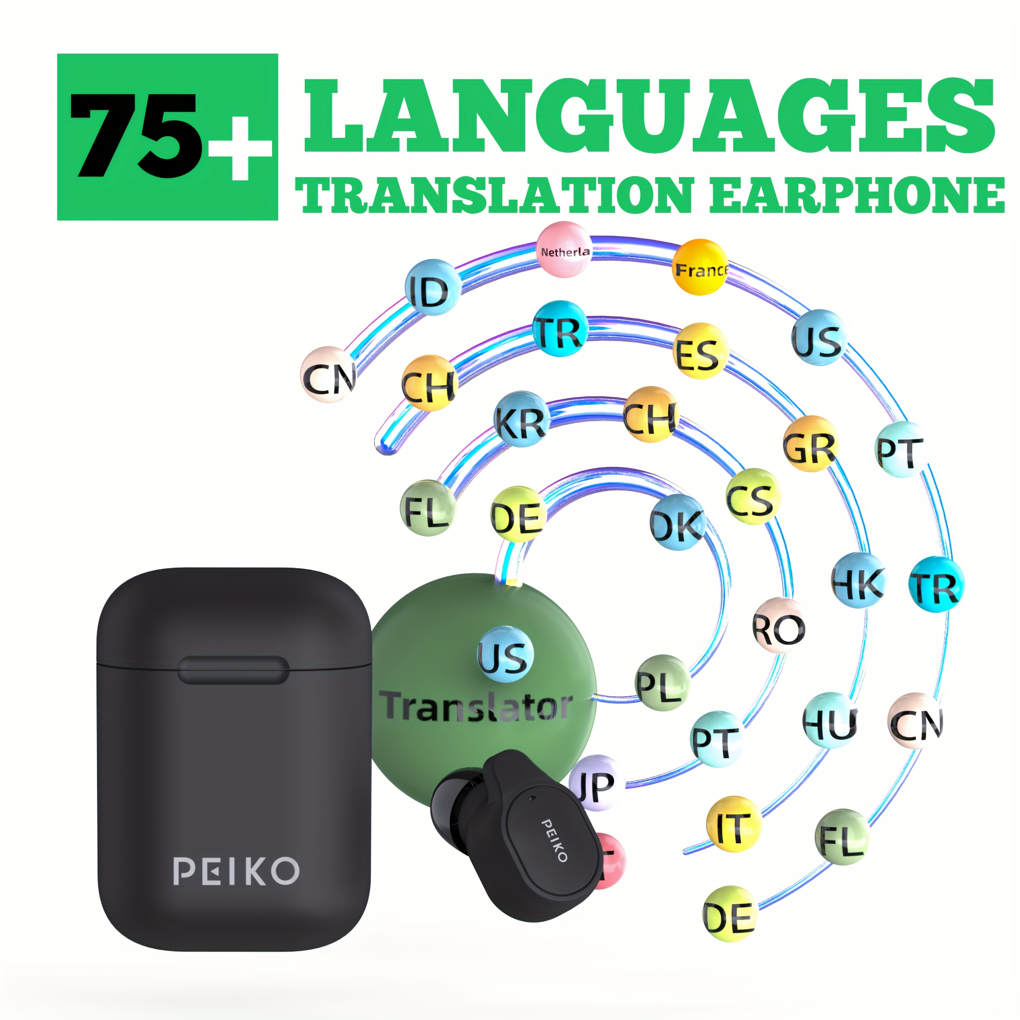  Dispositivo de traducción de idiomas, auriculares de traducción  Bluetooth, auriculares inteligentes de 71 idiomas, auriculares de traductor  de 56 acentos, auriculares de traductor inalámbricos en tiempo real para  viajes, aprendizaje de