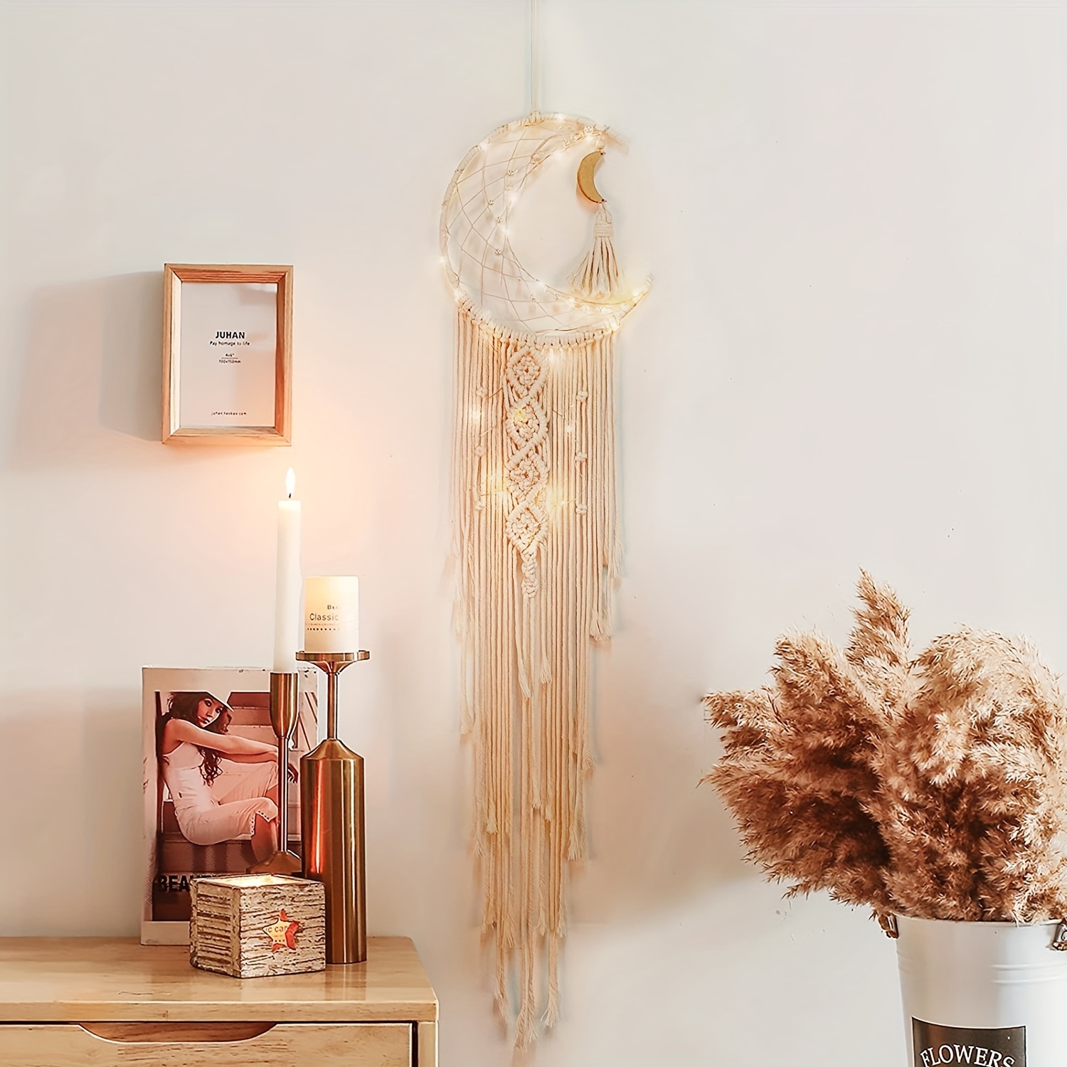 Dreamcatcher Star Moon Lighted Boho Dream Catcher Dream Catchers for Adults  Dream Catcher Nursery Decor Dream Catchers Moon Room Decor Home Decor Gifts  for Women Gifts for Girls 2pcs. 