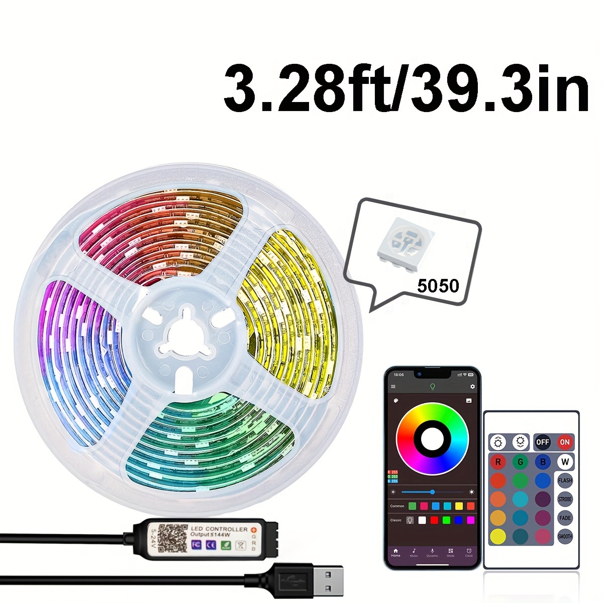 5050 Rgb 100ft Barra Luz Led Cambio Color Sincronizado - Temu Chile