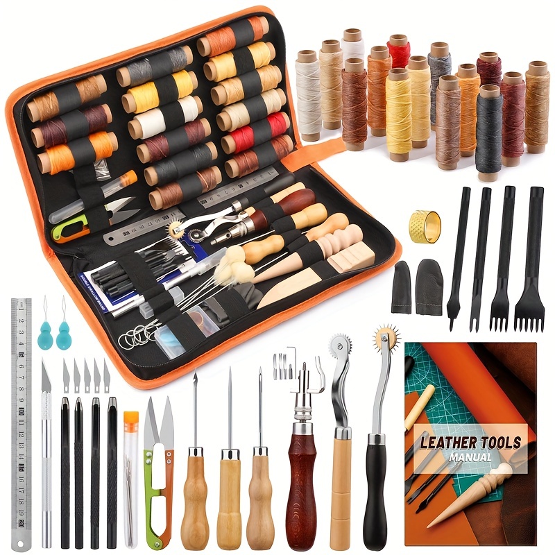 TLKKUE Leather Working Tools Leather Sewing Kit Leather Craft Tools with  Stor