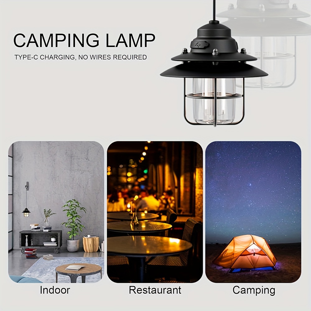 Led Camping Lantern, Retro Rechargeable Hanging Light With Warm Lighting, Battery  Powered Ipx4 Waterproof Portable Tent Lamp For Outdoor - Temu