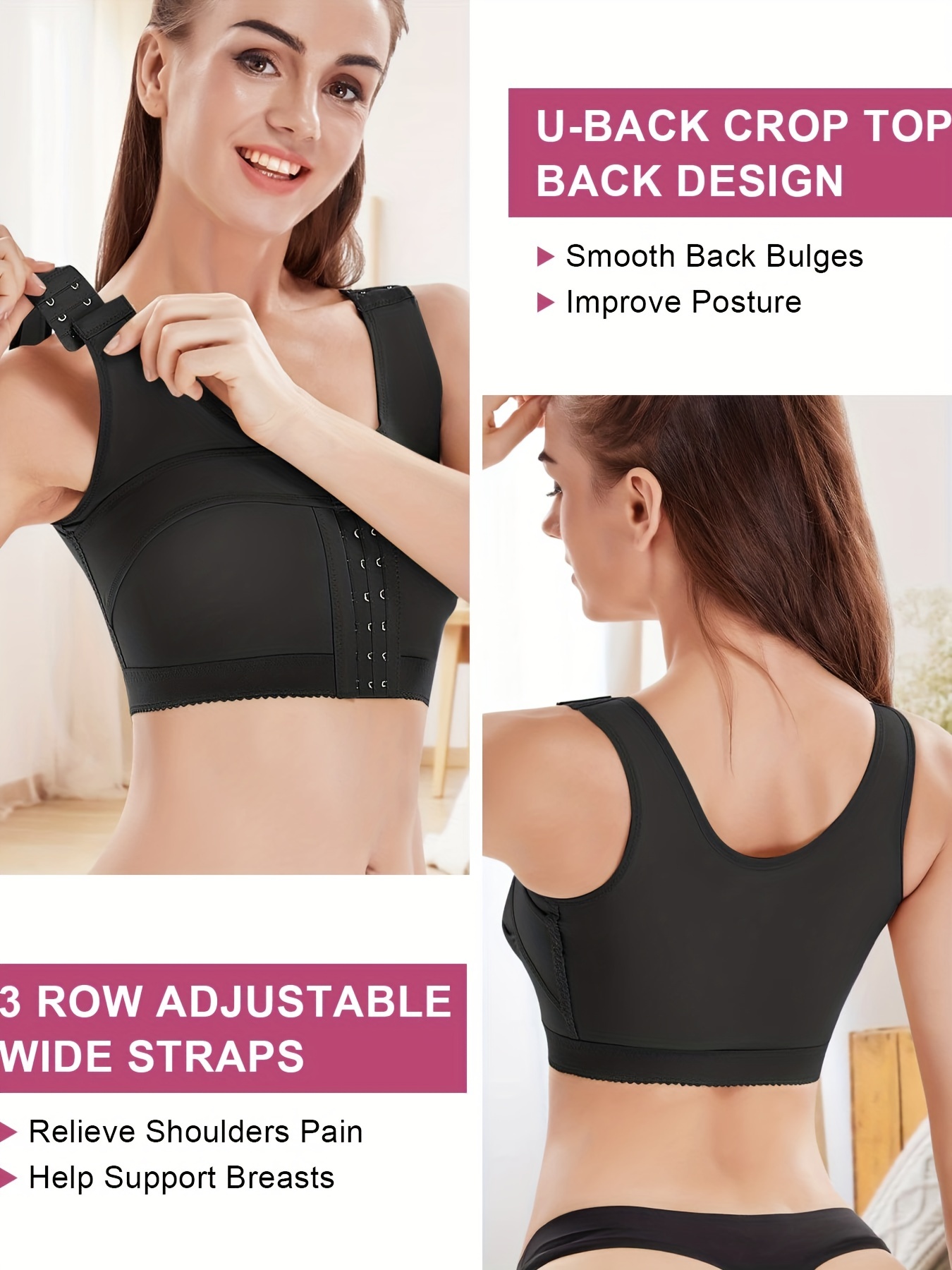 Plus Size Women'S Front Closure 3 Row 6 Hook Sports Bra Without
