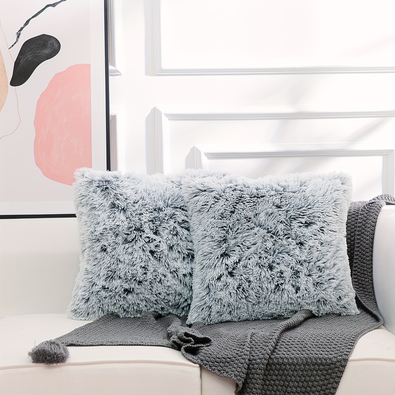 Fluffy Faux Fur Pillow Case Soft Plush Cushion Cover Throw Sofa Bed Home  Decor//