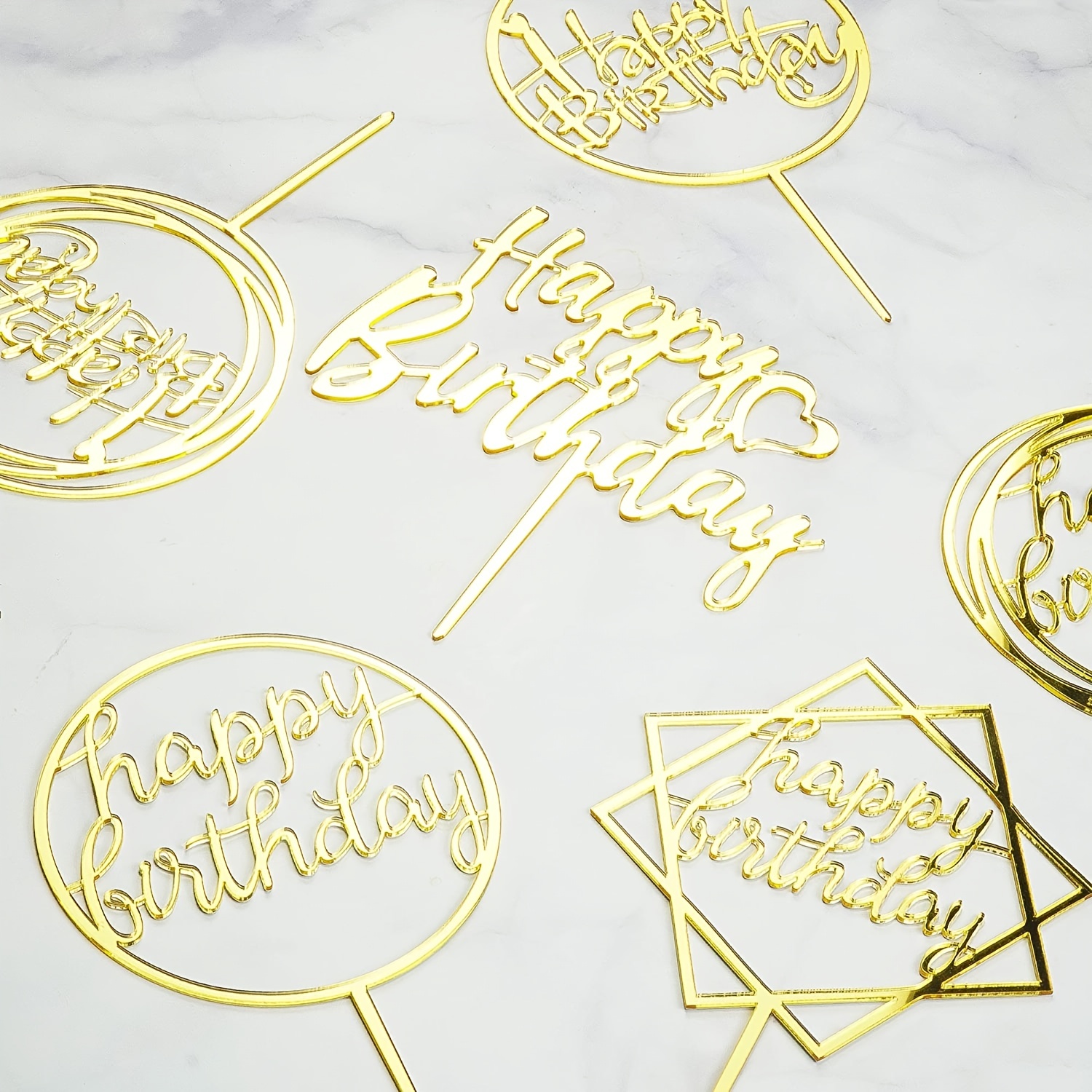 Acrylic Cake Toppers Golden Happy Birthday Cake Toppers - Temu