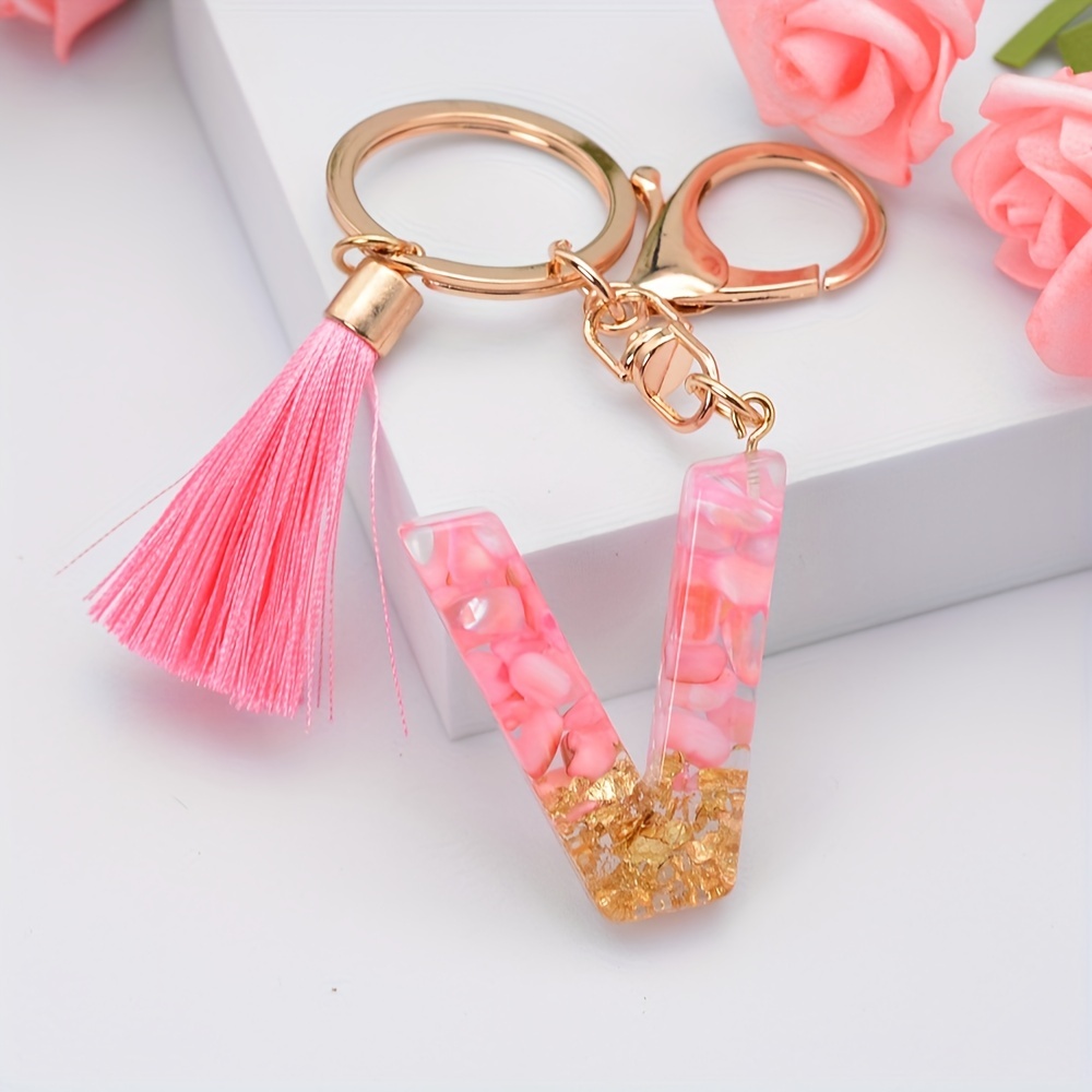 New Acrylic Letter Keychains 26 Glitter English Alphabet Tassels Jewelry  N6n5 Car Ball Bag Keyring Accessories Pendent J1X5